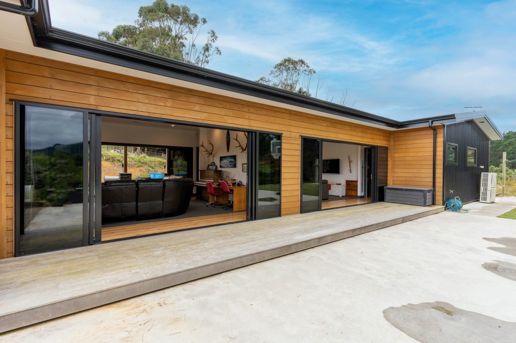 Architectural home at the end of the drive